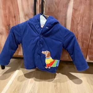 Boden Kids Navy Puffer Jacket with Colorful Dog Patch
